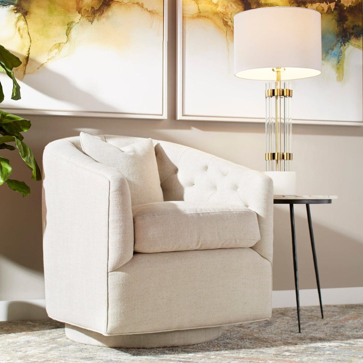 Shabby Chic Round Cream Swivel Chair