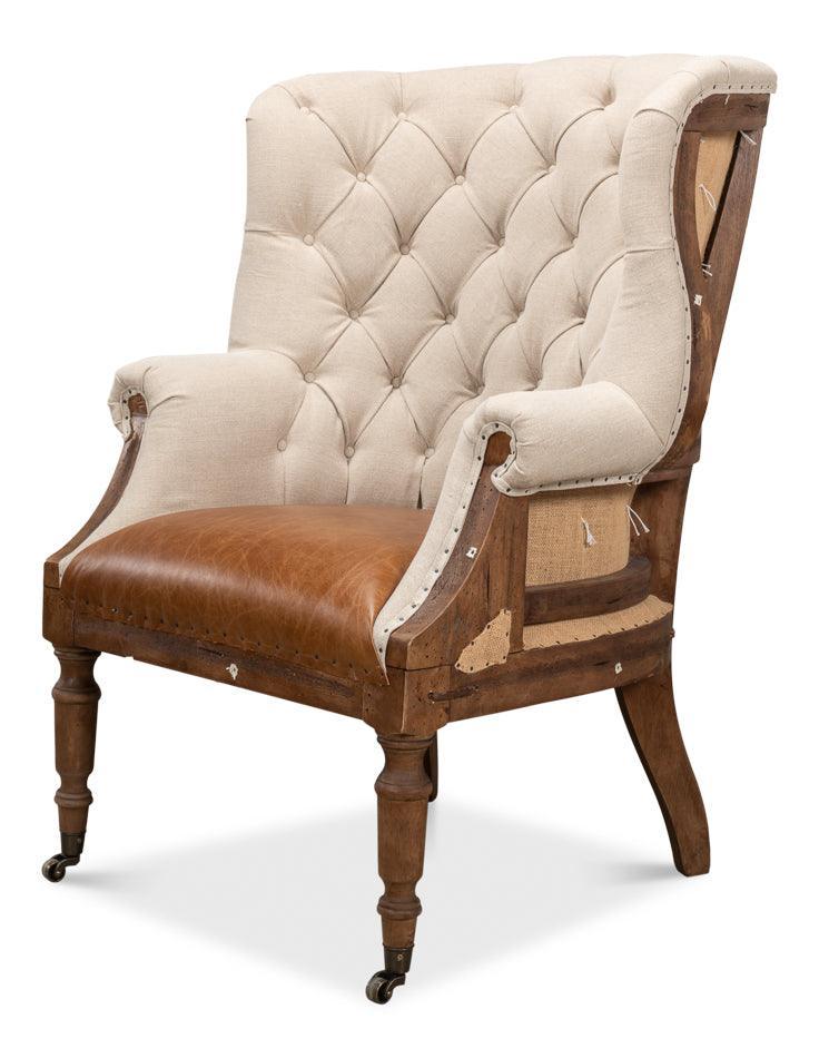 Deconstructed Tufted Arm Chair with Leather Seat - Belle Escape