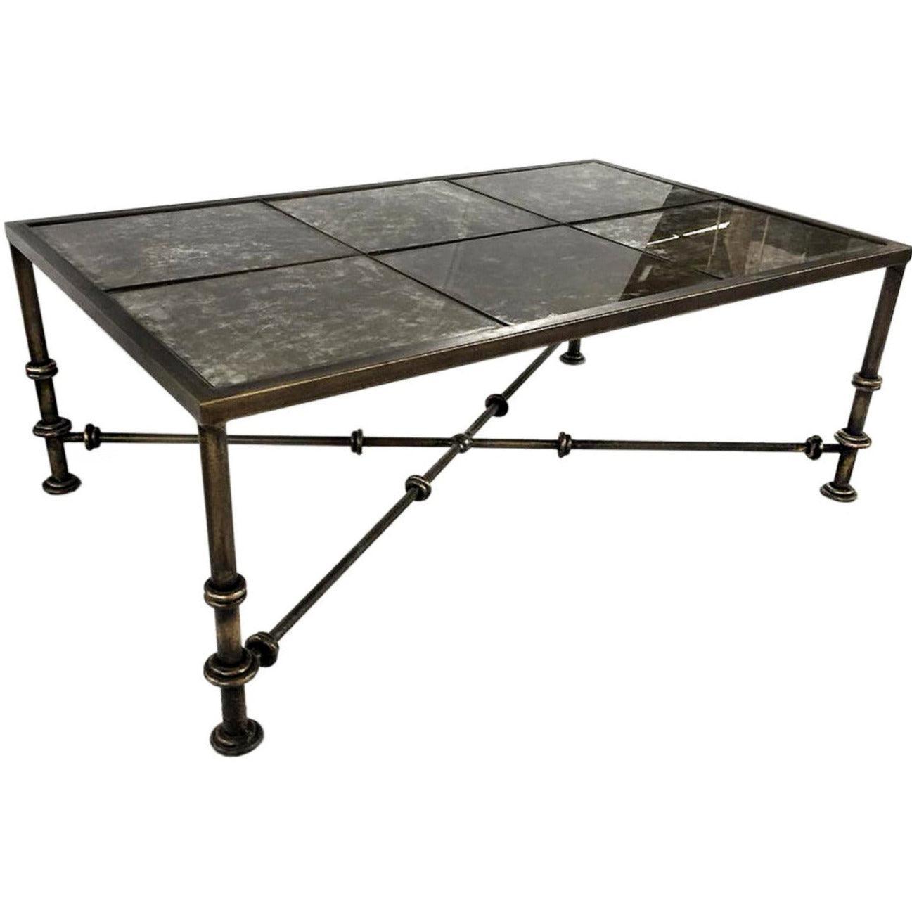 Distressed Iron & Glass Industrial Coffee Table - Belle Escape