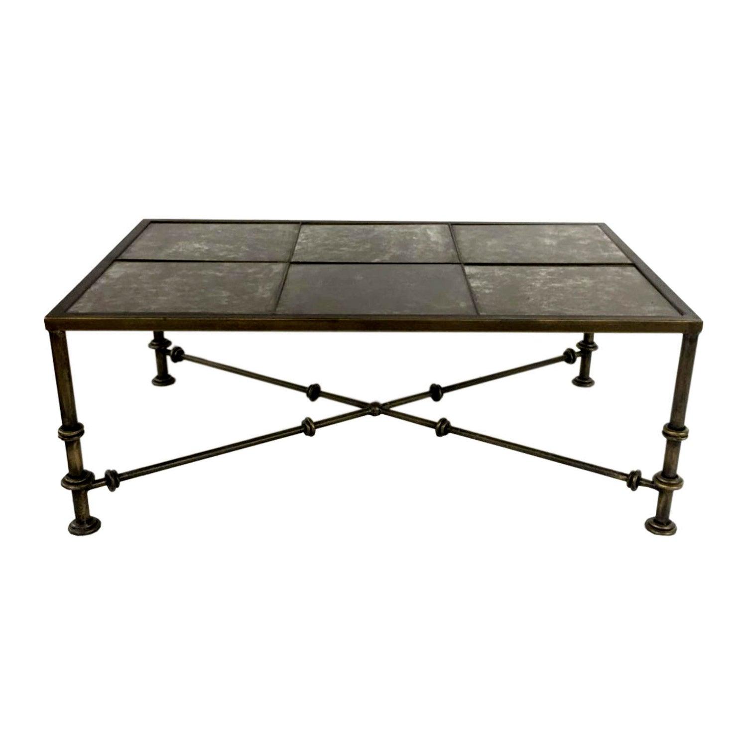 Distressed Iron & Glass Industrial Coffee Table - Belle Escape