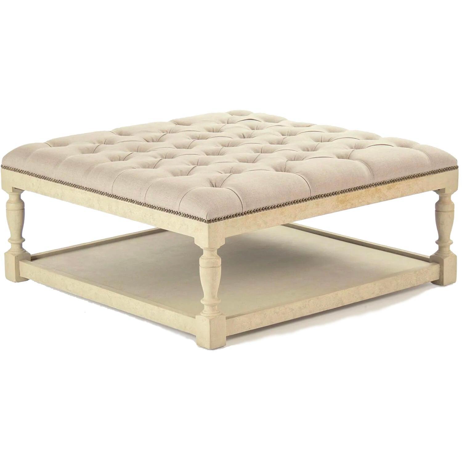 Distressed Off White Square Tufted Ottoman - Belle Escape