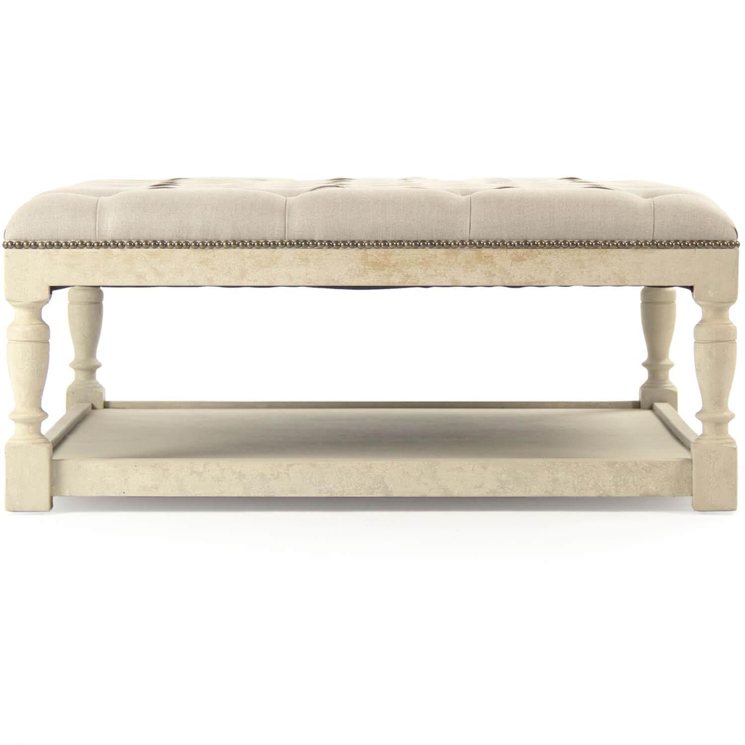 Distressed Off White Square Tufted Ottoman - Belle Escape