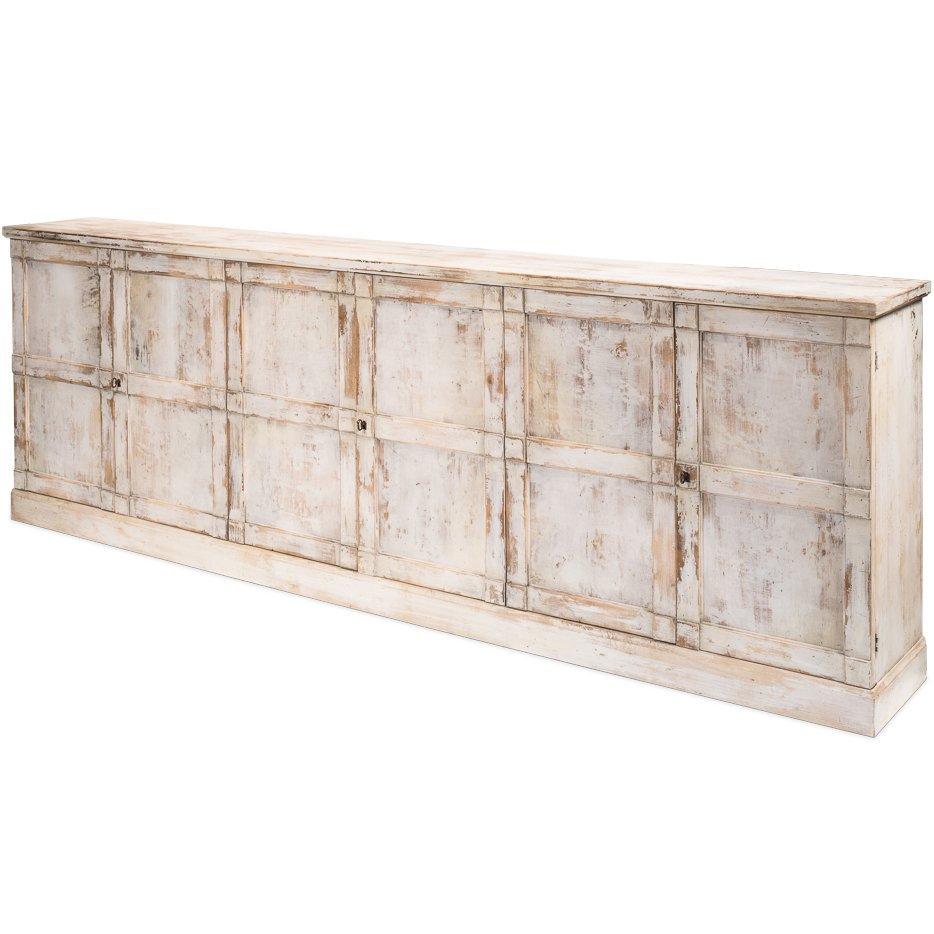 Extra Long Distressed White Farm Chic Buffet - Belle Escape
