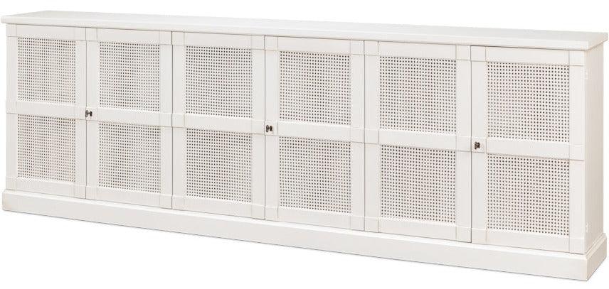 Extra Long Solid White Cane Door Buffet - Belle Escape