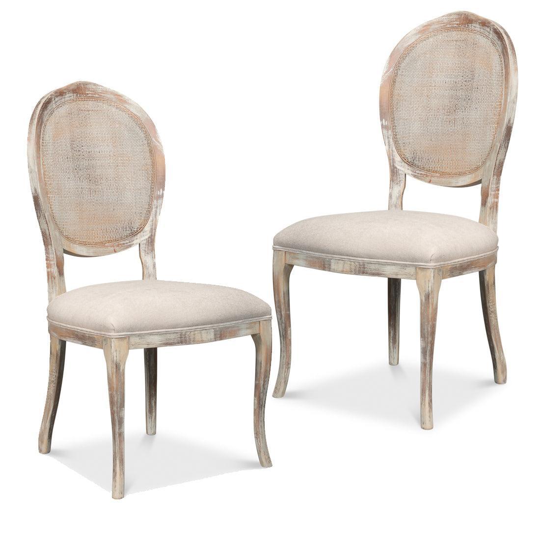 Farm Style Cane Back Chairs with Cream Seats - Pair - Belle Escape