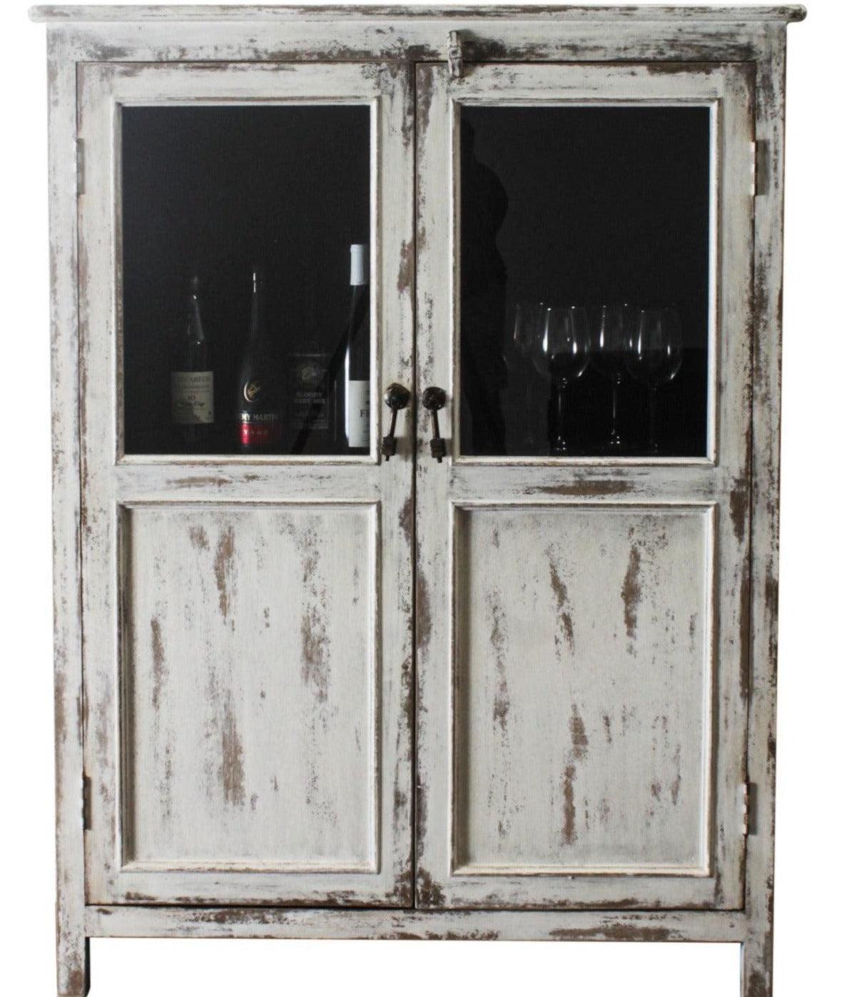 Farmhouse Distressed White Armoire - Belle Escape