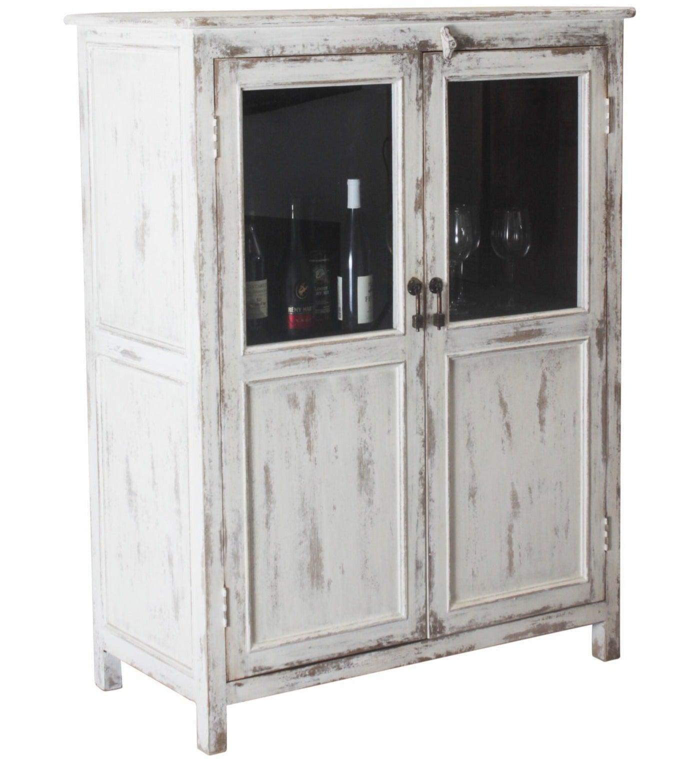 Farmhouse Distressed White Armoire - Belle Escape