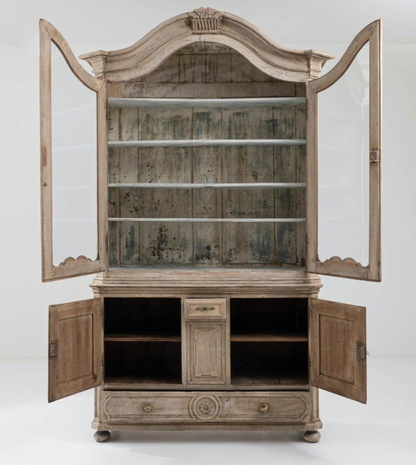 Fleurette Arched Provencal Oak Vitrine Cabinet, Circa 1840 - Belle Escape