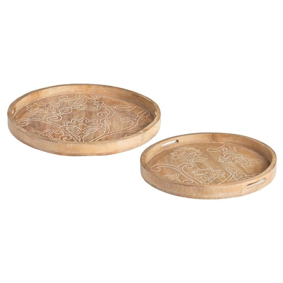 Floral Carved Bohemian Trays - Set of 2 - Belle Escape