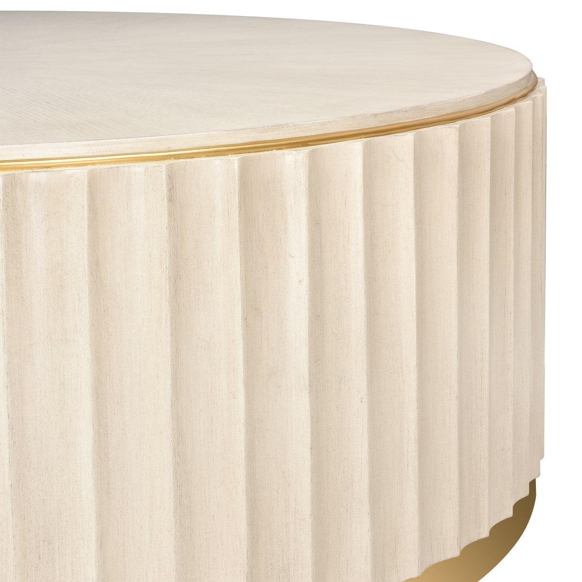 Fluted Round Brass Base Coffee Table - Belle Escape