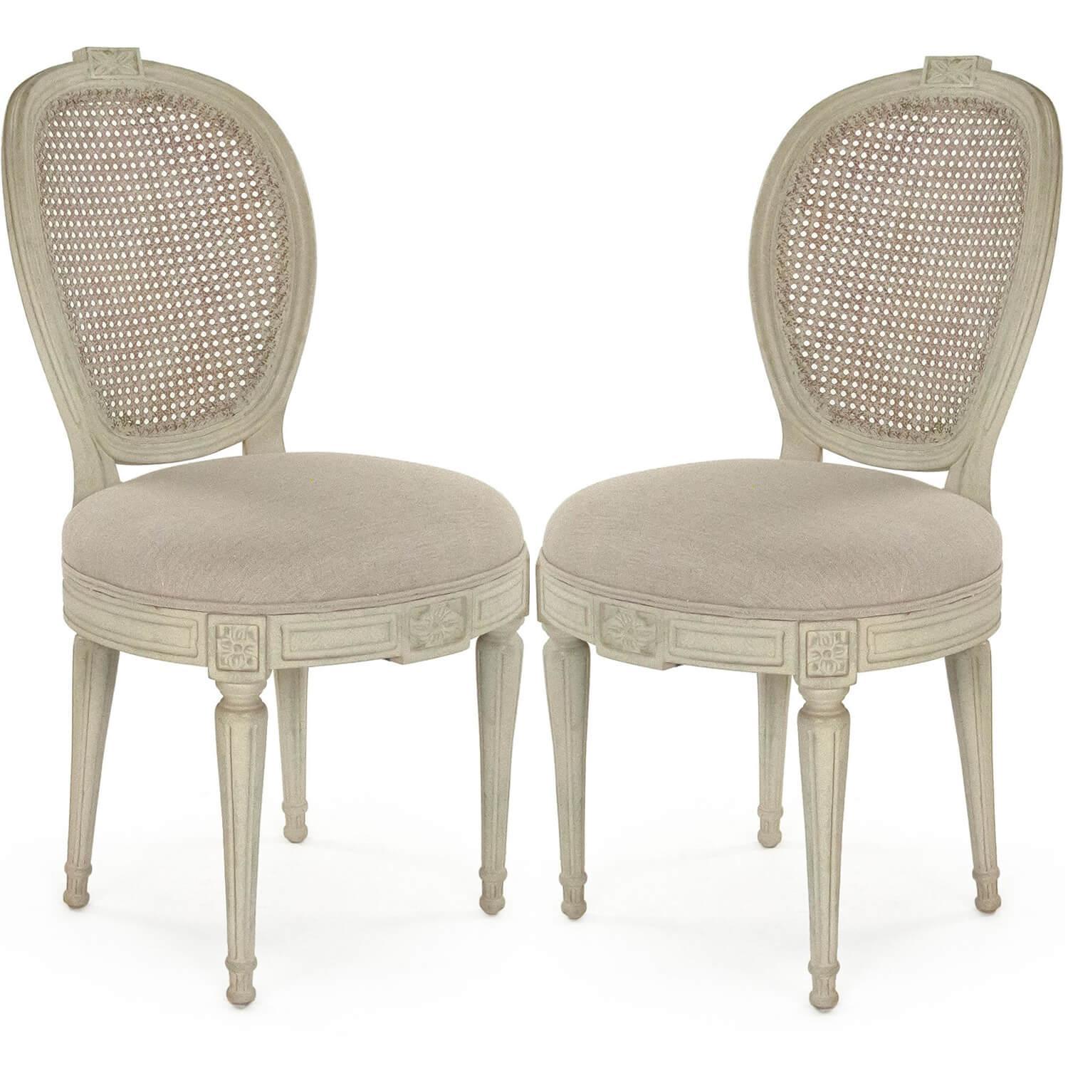 French Amelie Cane Back Medallion Side Chairs - Set - Belle Escape