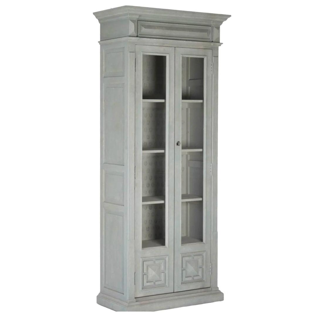 French Blue Gray Glass Cabinet - Belle Escape