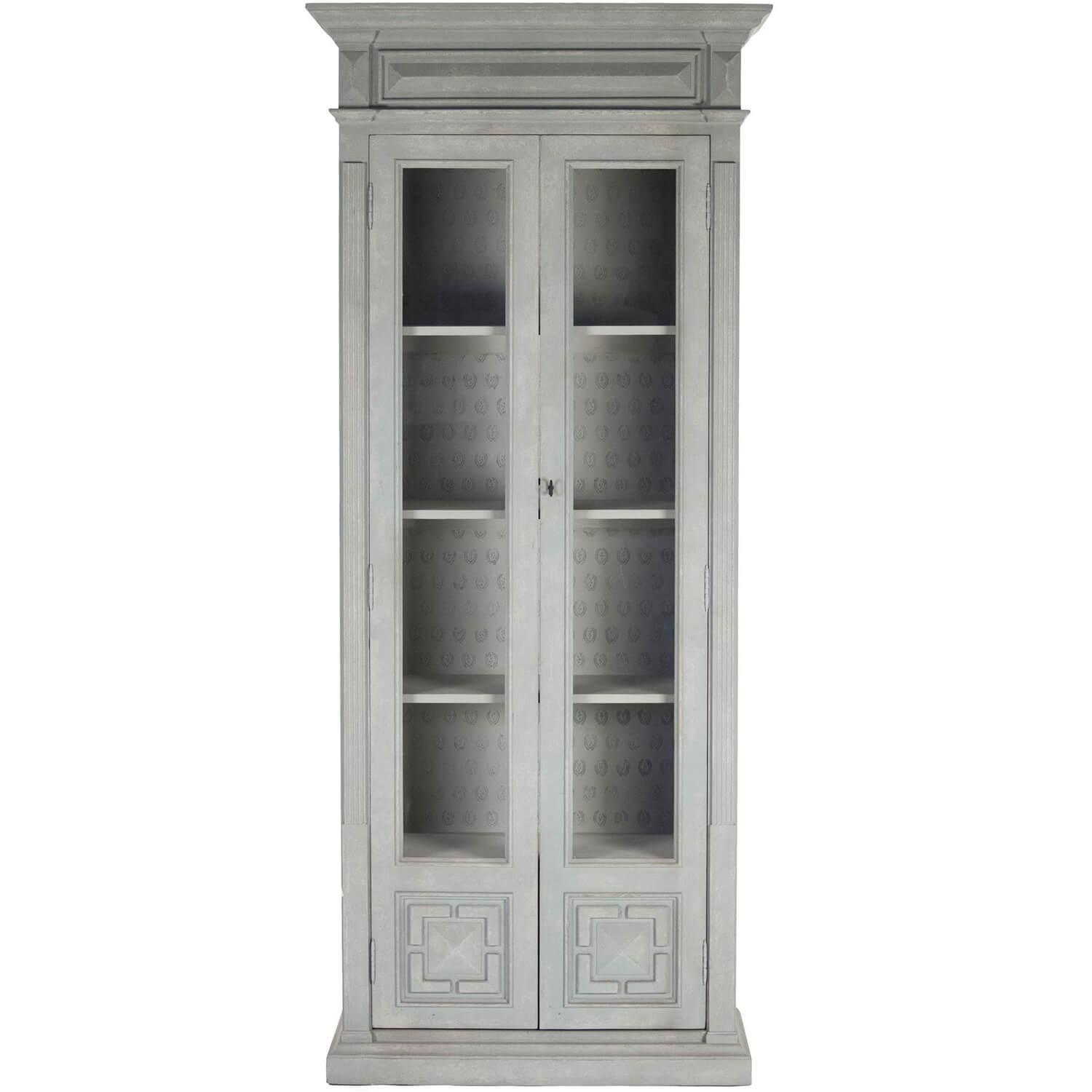 French Blue Gray Glass Cabinet - Belle Escape