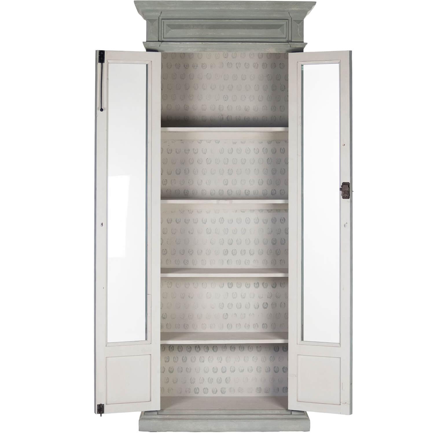 French Blue Gray Glass Cabinet - Belle Escape
