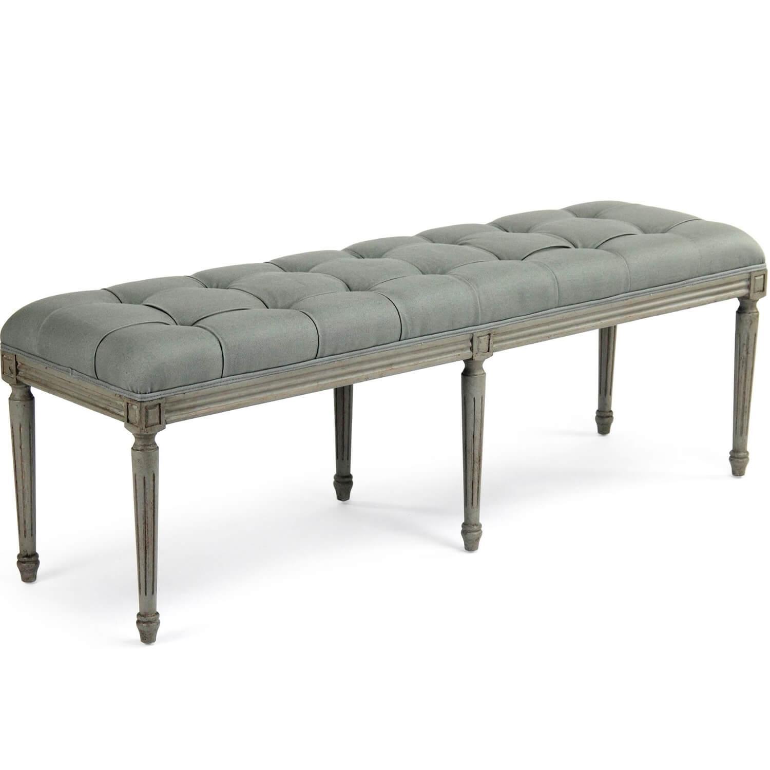 French Blue Louis Tufted Bench - Belle Escape