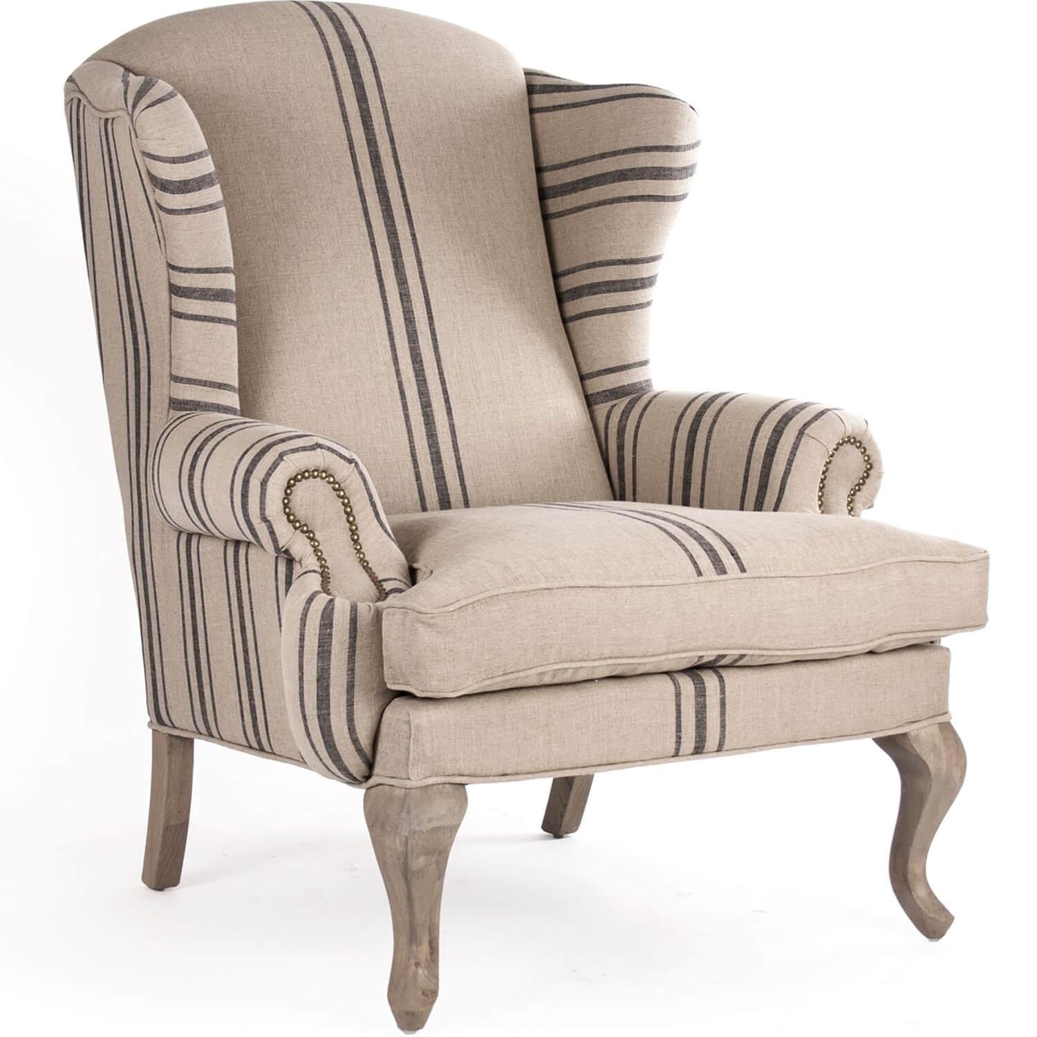 French Blue Striped Arm Chair - Belle Escape