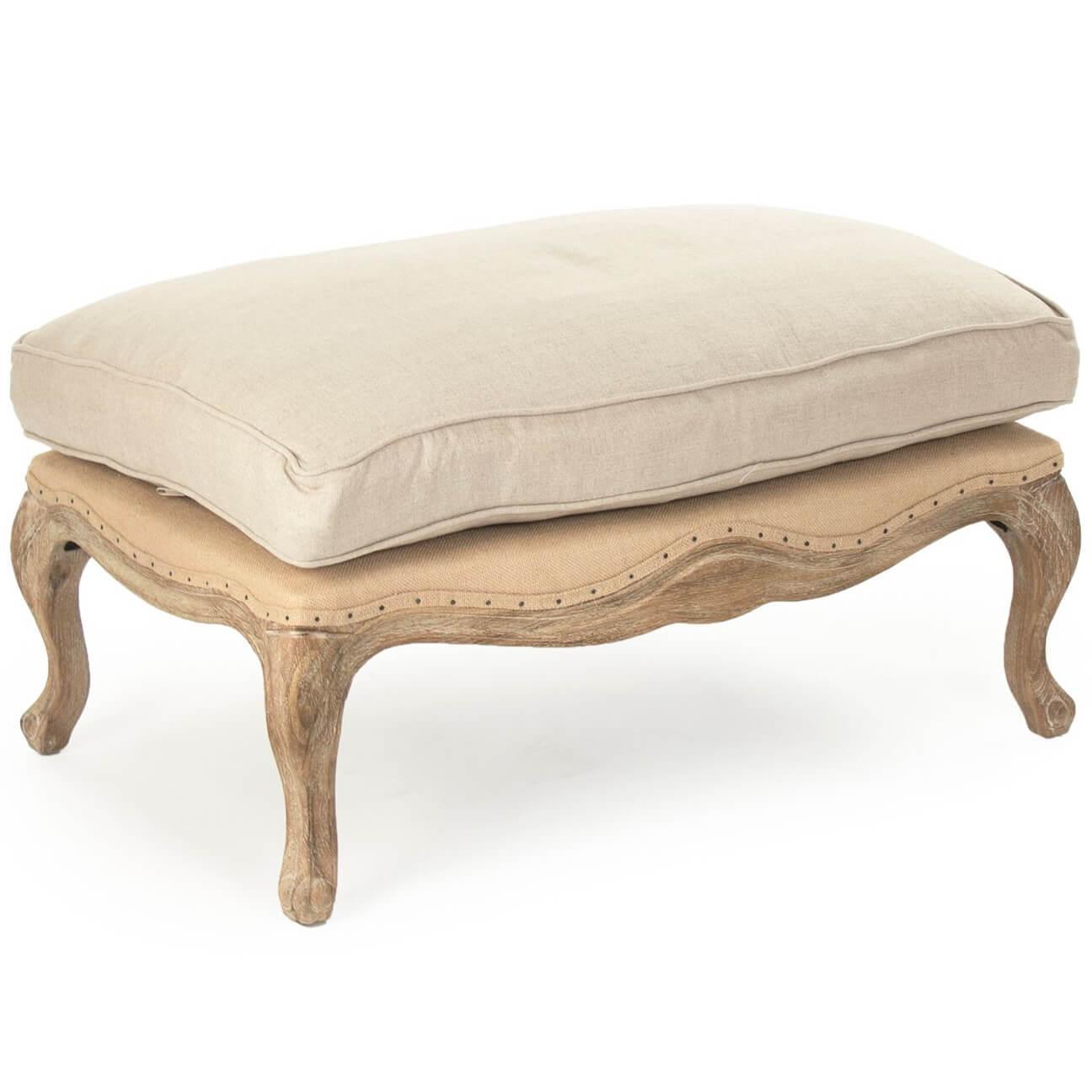 French Burlap Ottoman - Belle Escape