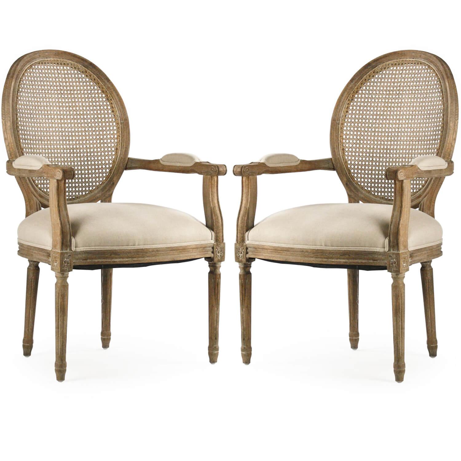 French Chic Cane Back Arm Chairs - Pair - Belle Escape