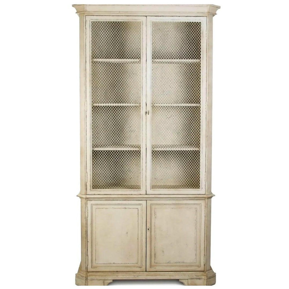 French Farmhouse Wire Door Cabinet in a rustic cream finish - Belle Escape
