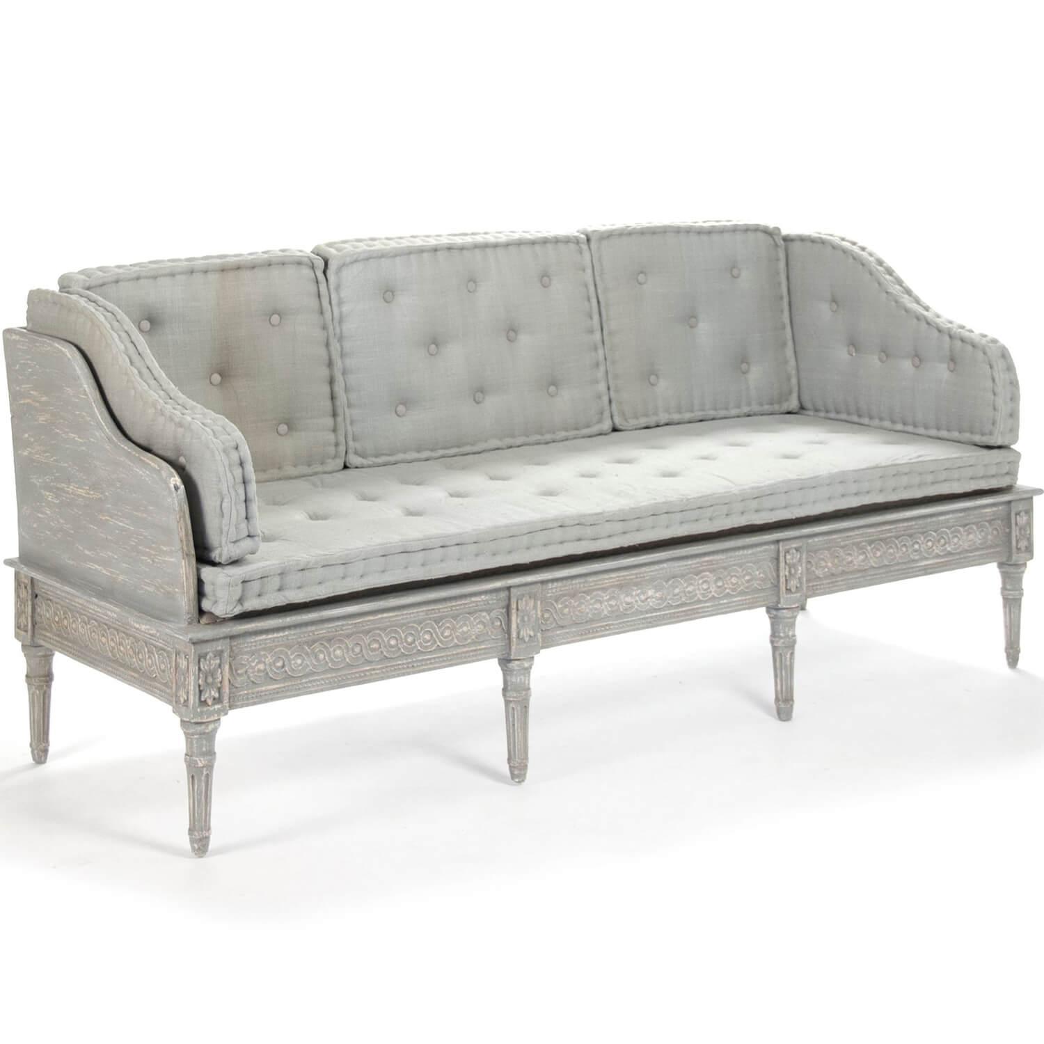 French Gray Rococo Sofa Bench - Belle Escape