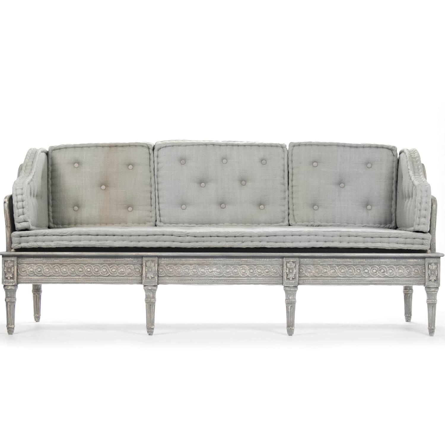 French Gray Rococo Sofa Bench - Belle Escape