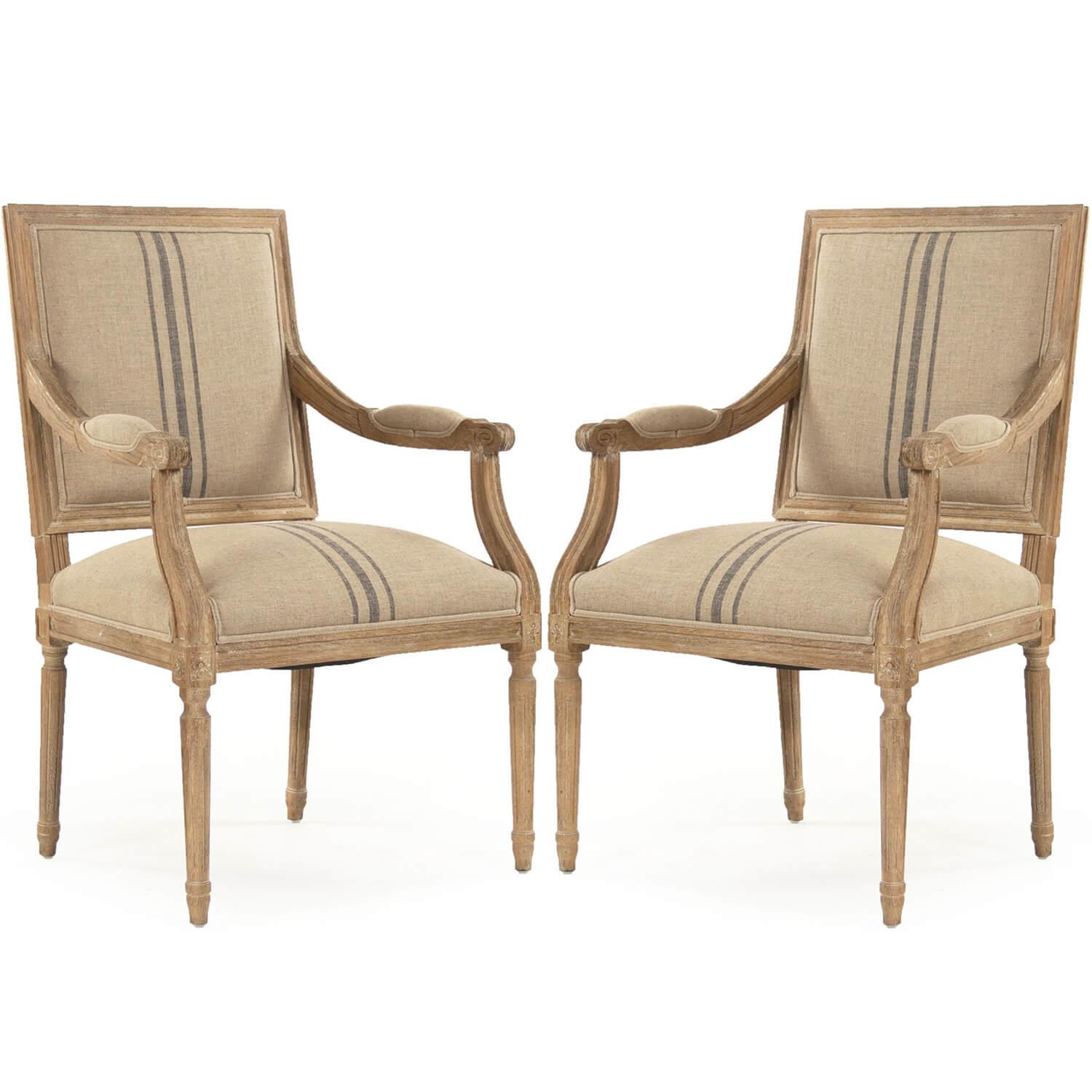 French Louis Blue Striped Dining Chairs - Belle Escape