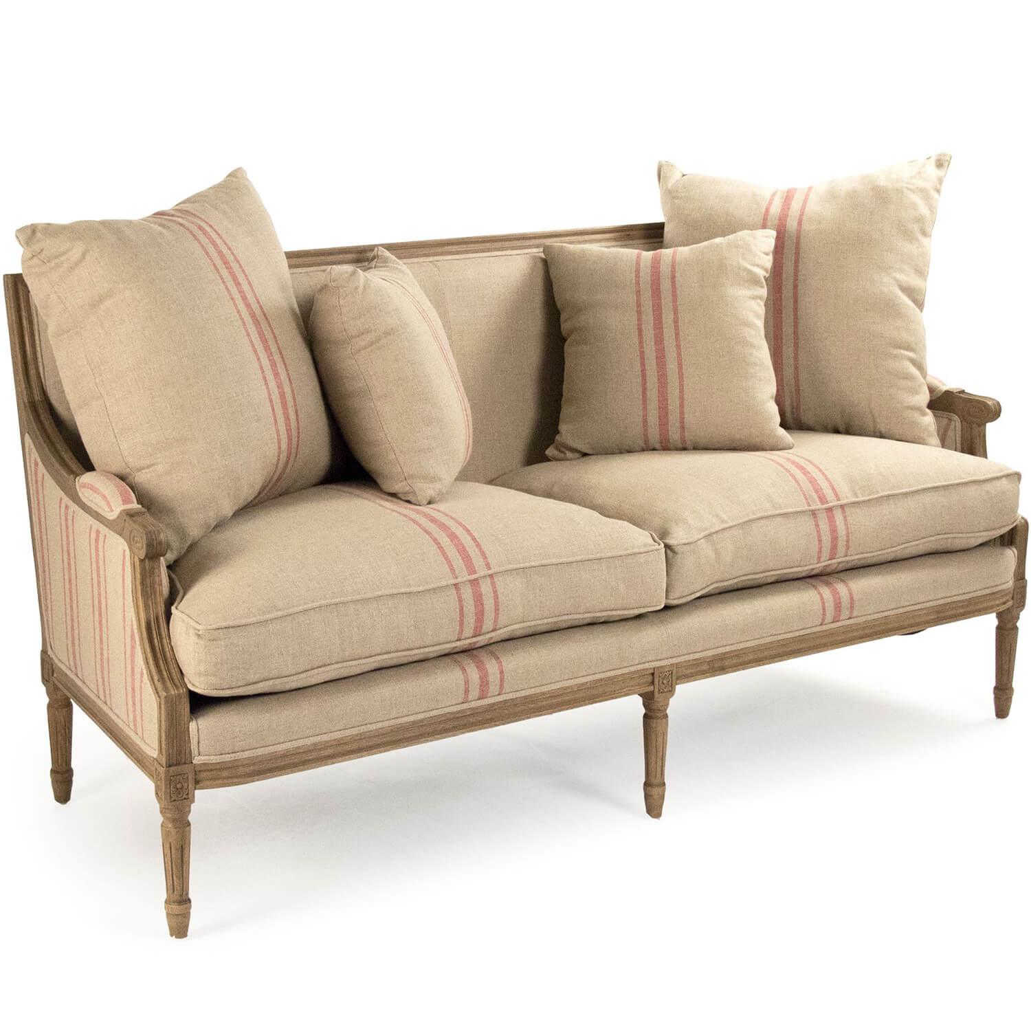 French Louis Red Striped Sofa - Belle Escape