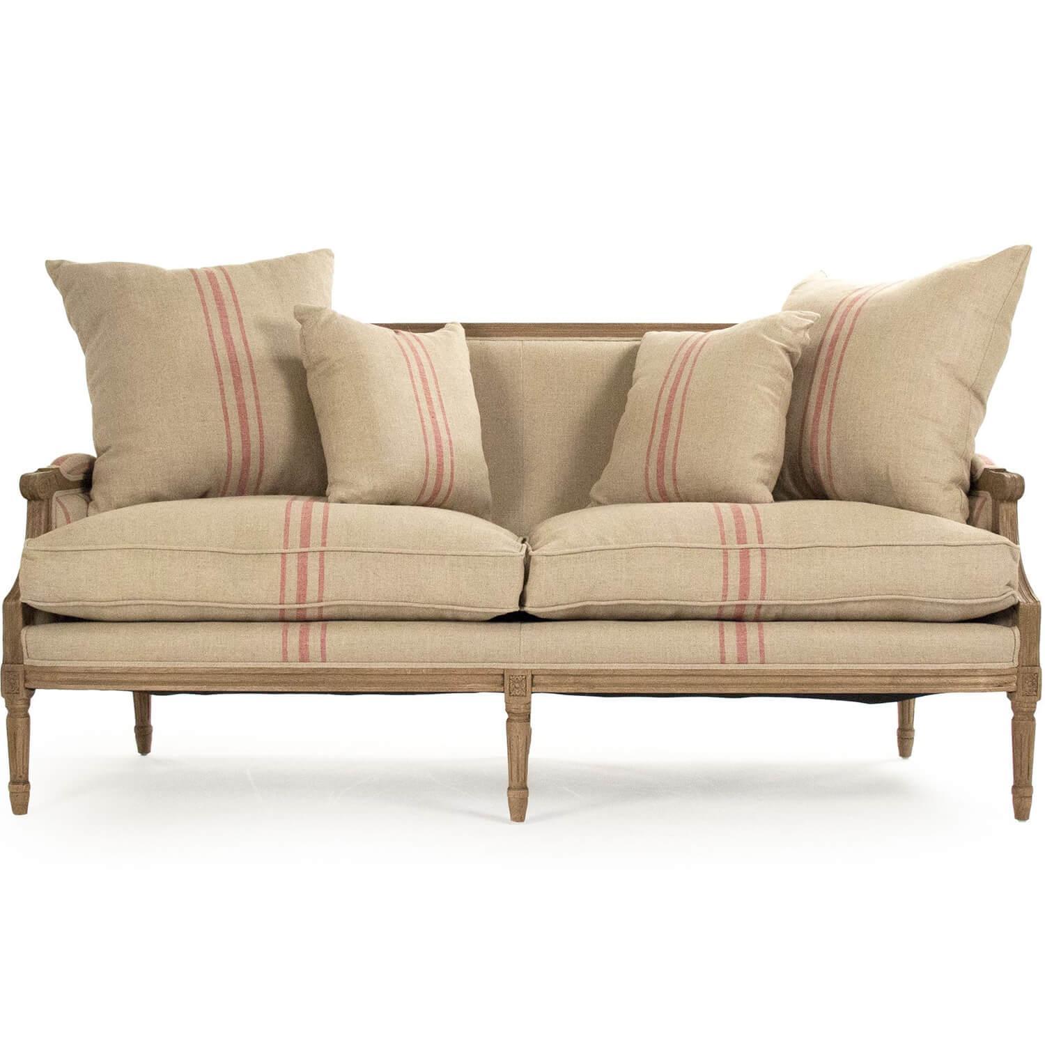 French Louis Red Striped Sofa - Belle Escape