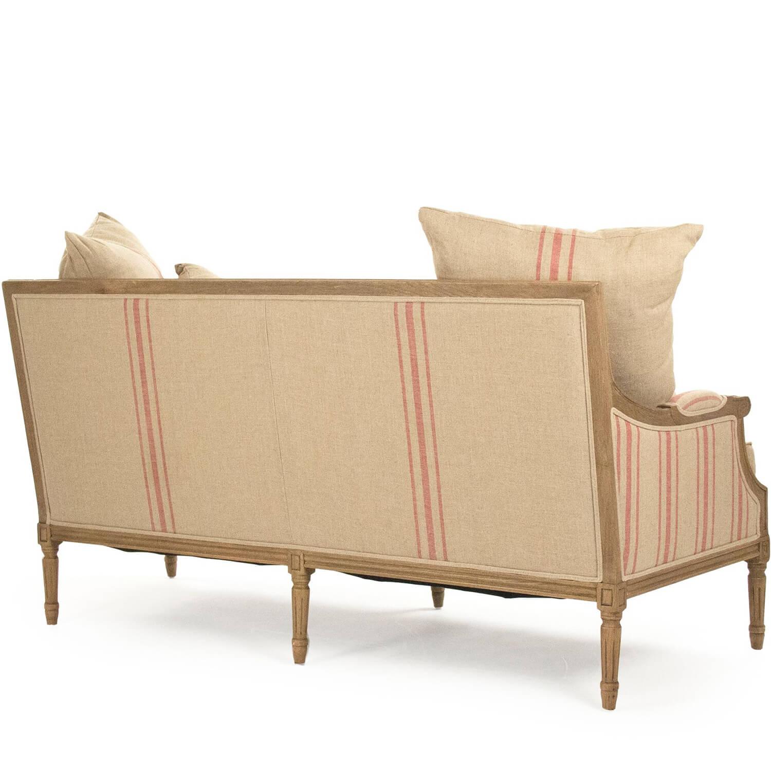 French Louis Red Striped Sofa - Belle Escape