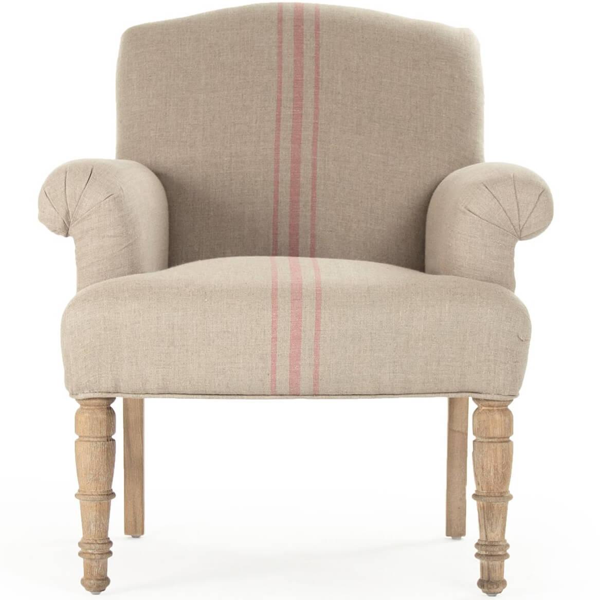 French Red Striped Club Chair - Belle Escape