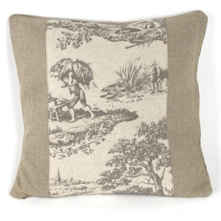 French Toile and Burlap Pillow - Belle Escape