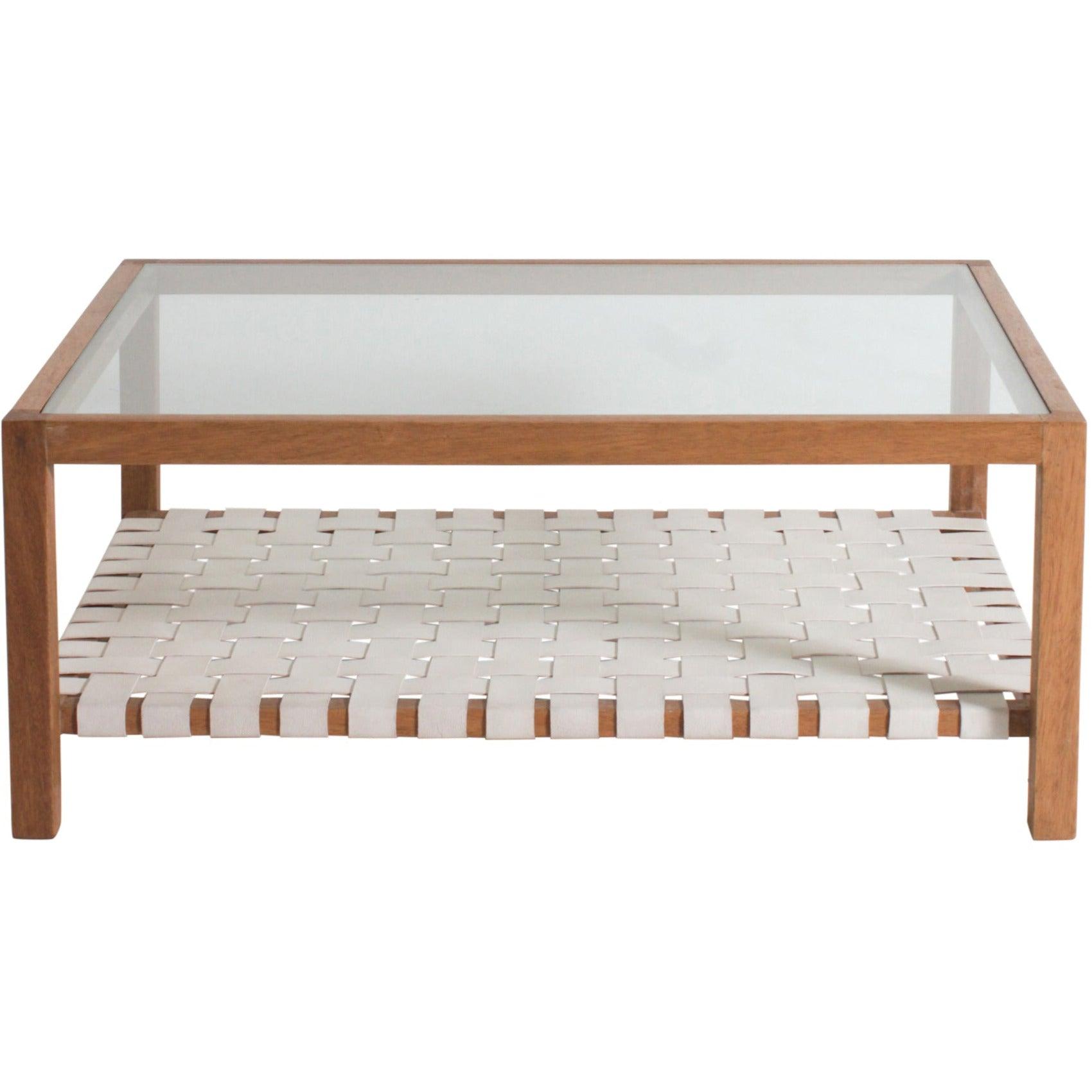 Glass Top Leather Strap Coffee Table - Belle Escape