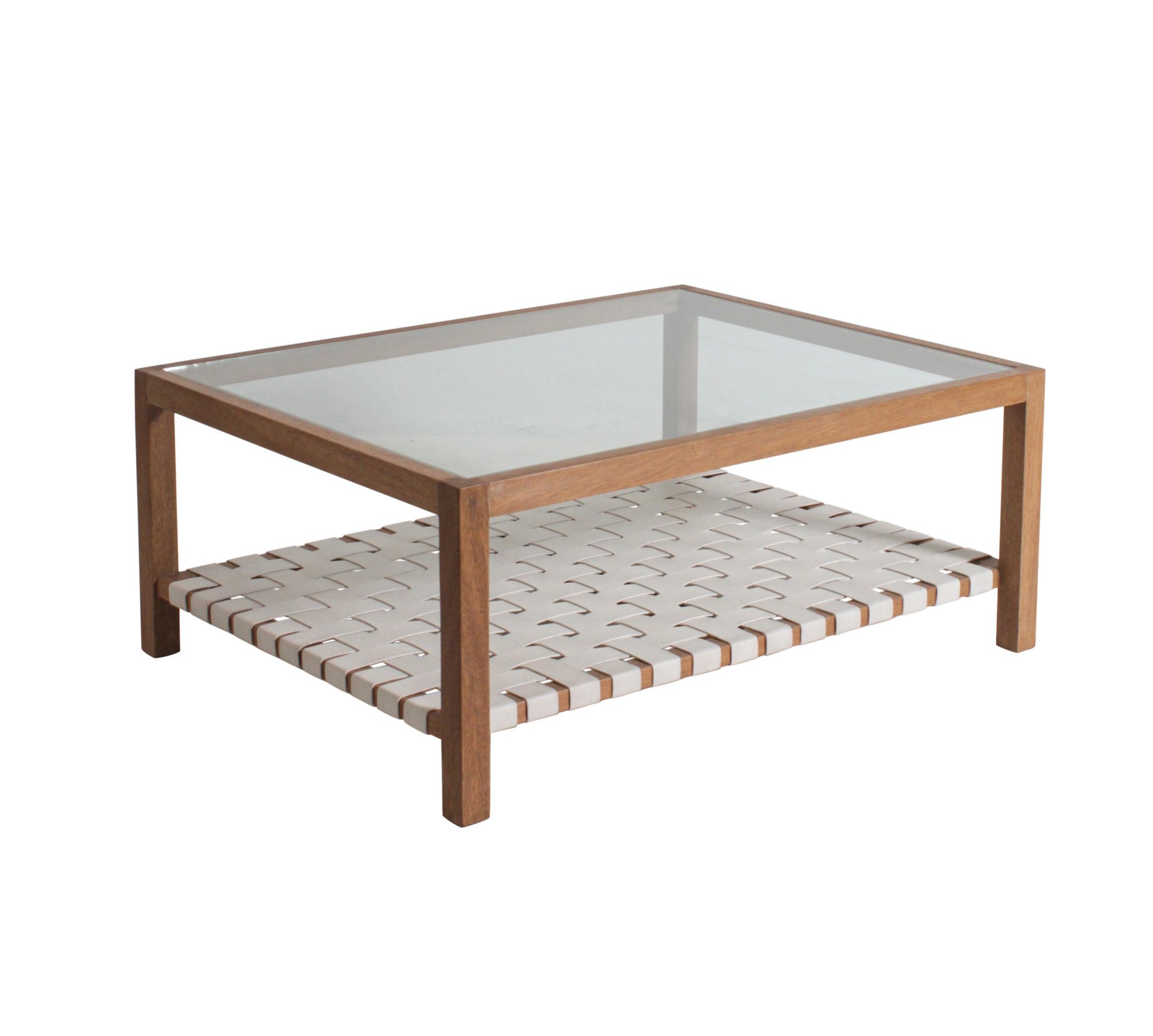 Glass Top Leather Strap Coffee Table - Belle Escape