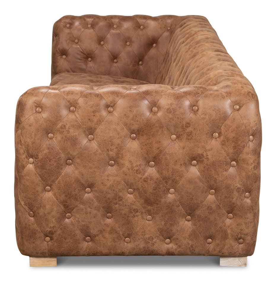 Golden Brown Tufted Leather Sofa - Belle Escape