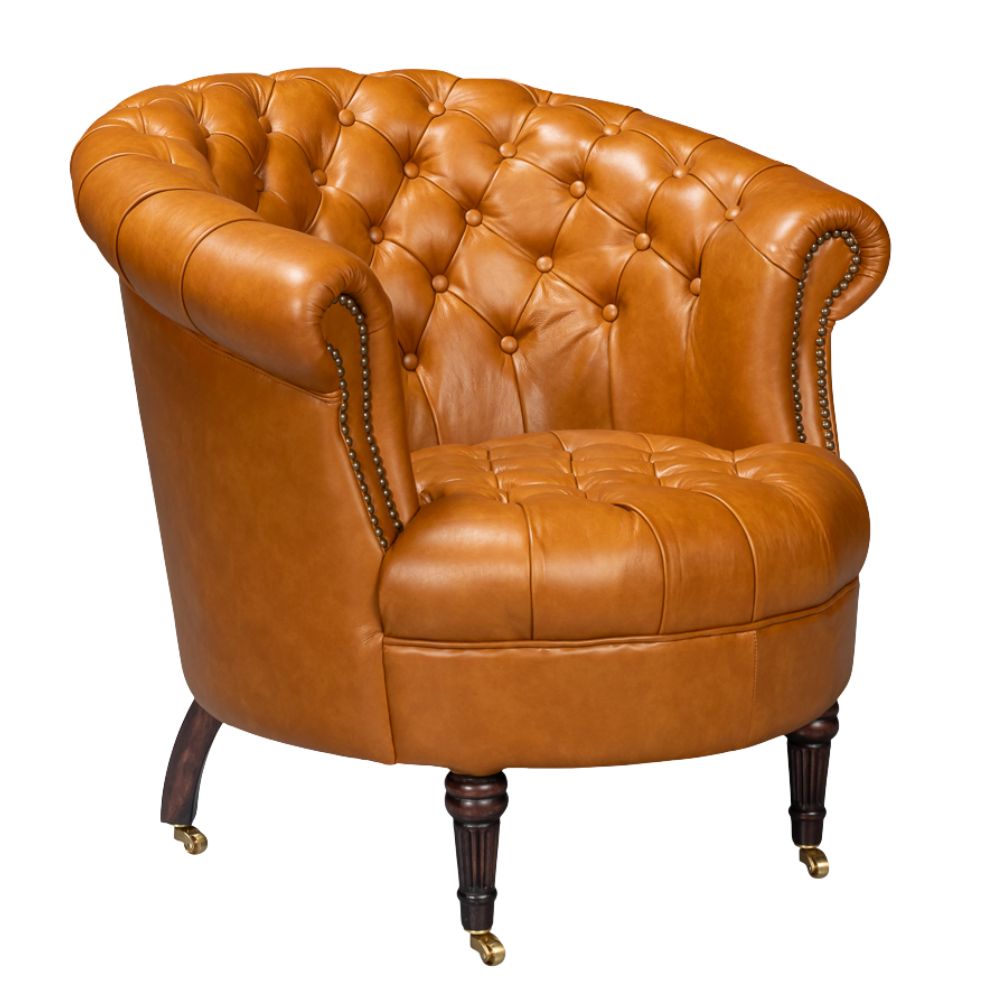 Golden Brown Chesterfield Barrel Leather Chair