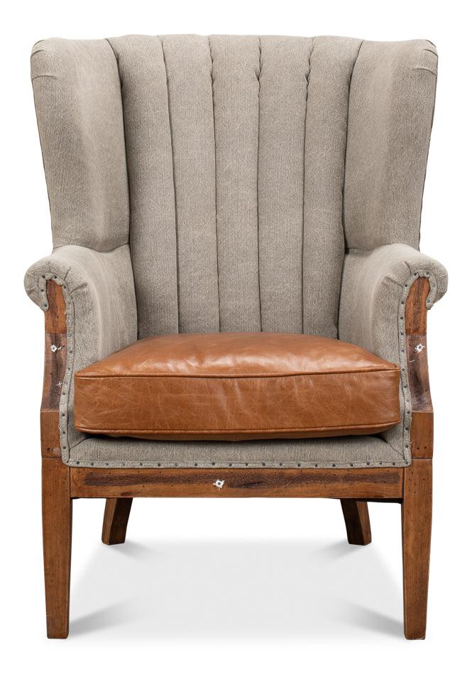 Gray Deconstructed Tufted Arm Chair with Leather Seat - Belle Escape