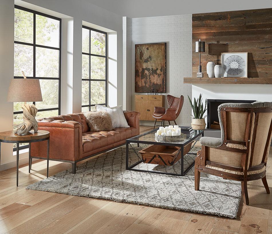 Gray Deconstructed Tufted Arm Chair with Leather Seat - Belle Escape