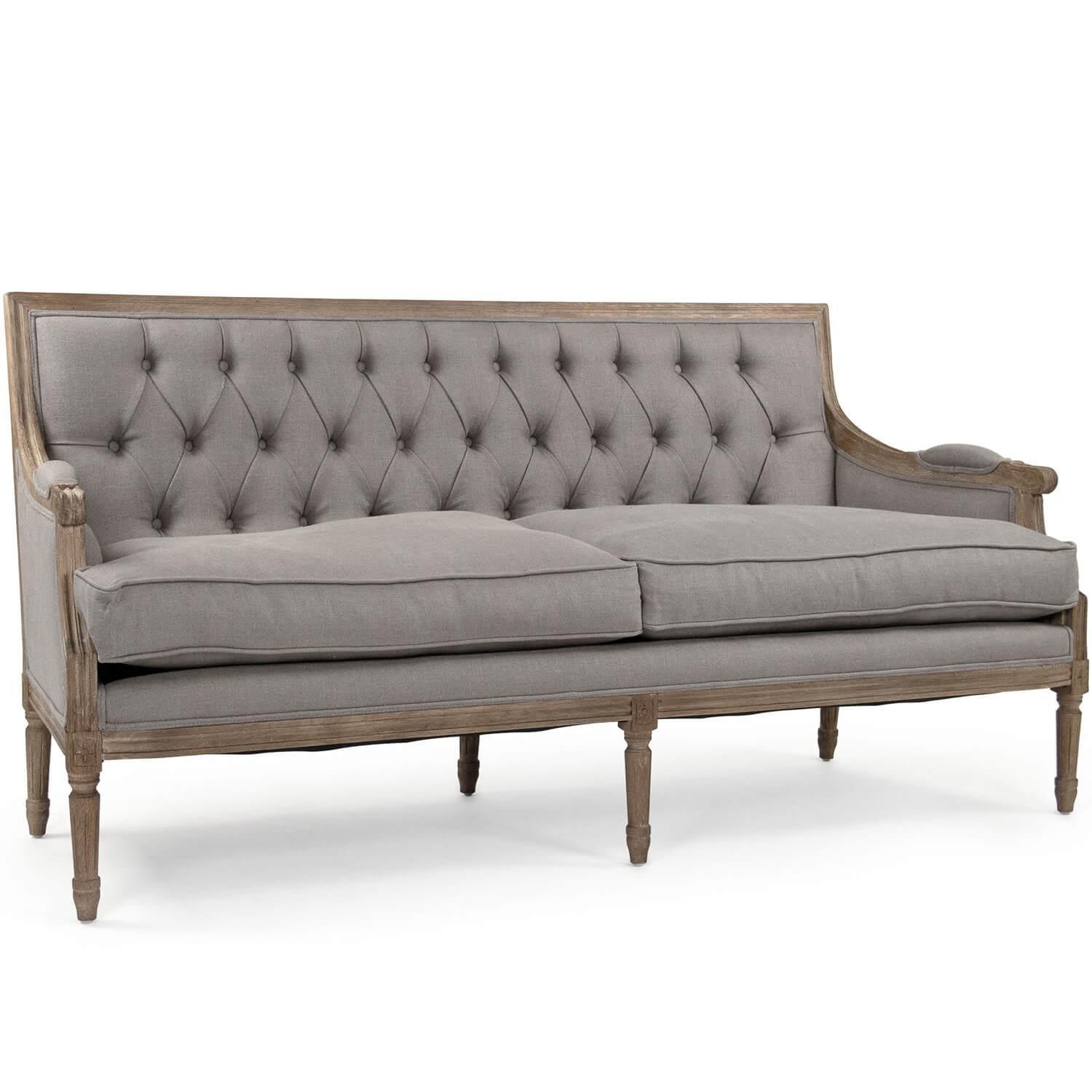 Gray Linen Louis Tufted Sofa - Belle Escape