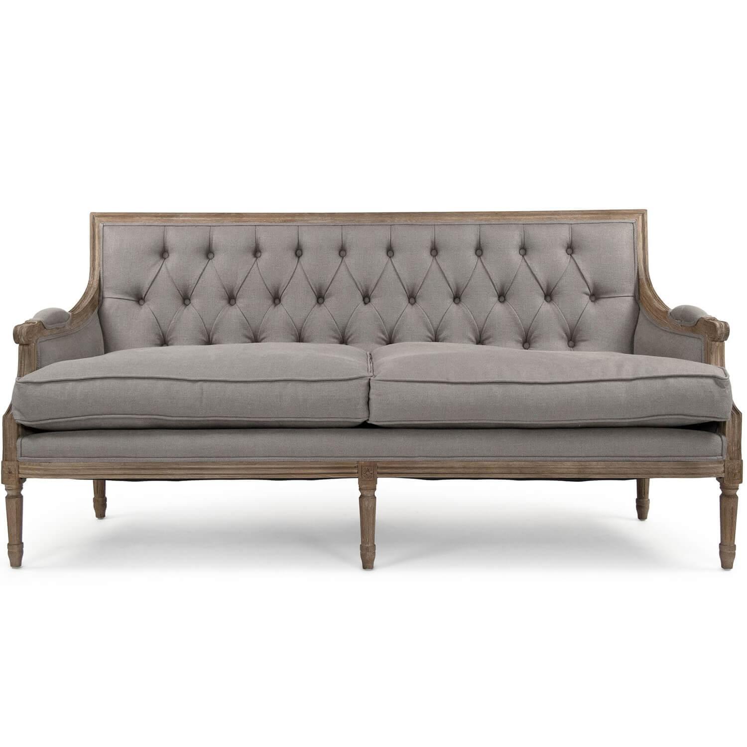 Gray Linen Louis Tufted Sofa - Belle Escape