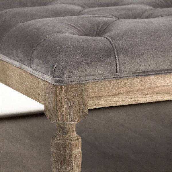 Gray Velvet Square Tufted Ottoman - Belle Escape