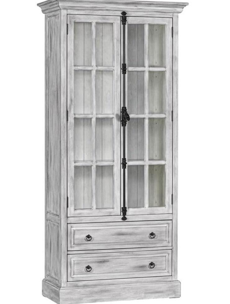 Gray Washed Farmhouse Curio Cabinet - Belle Escape