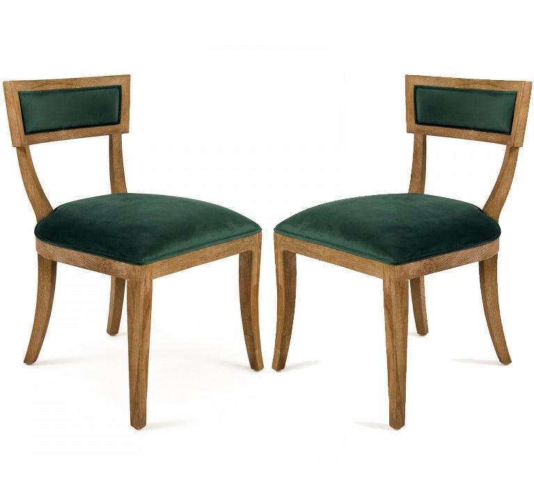 Green Velvet Curved Back Chairs - Pair - Belle Escape