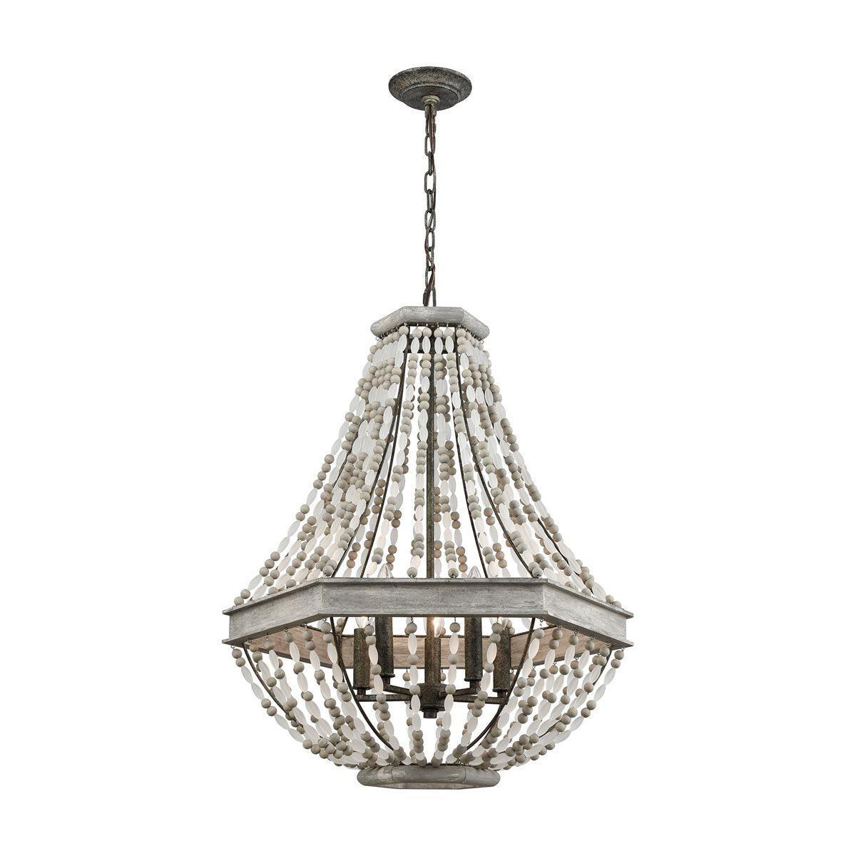 Grey Beaded Hexagonal 5-Light Chandelier - Belle Escape