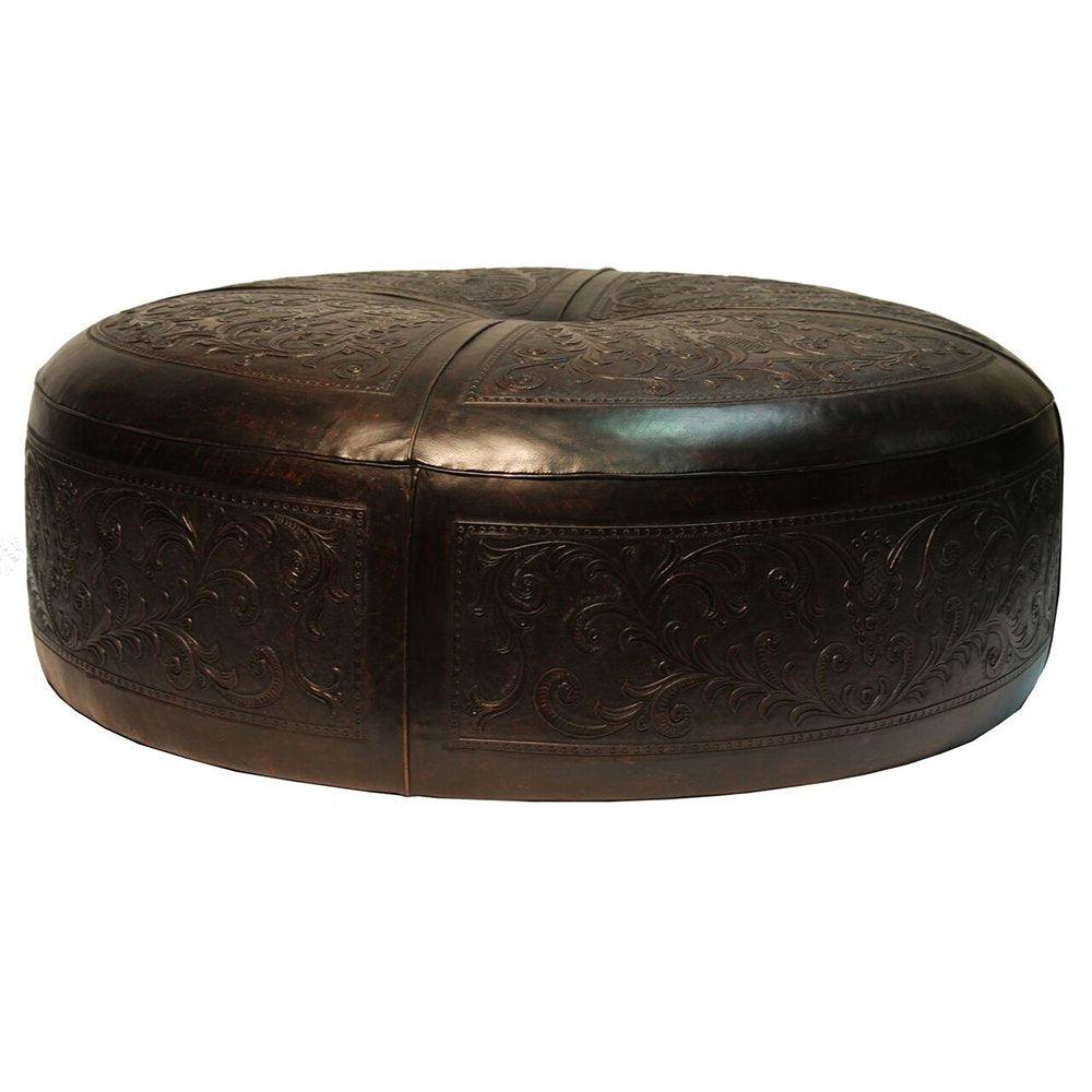 Hand Carved Leather Ottoman - Belle Escape