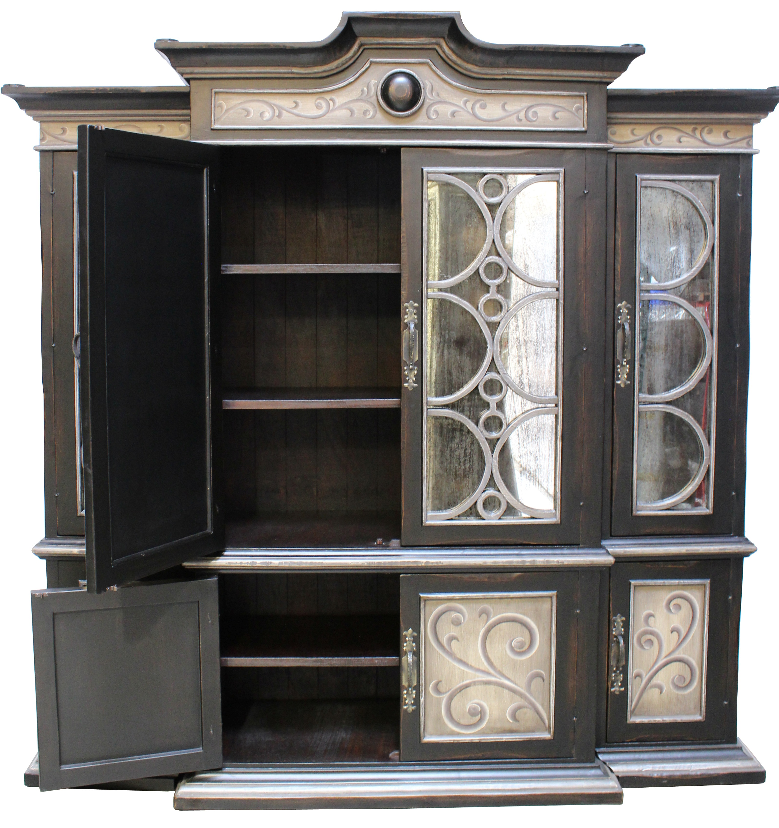Scroll Painted Curio Cabinet with Glass Doors