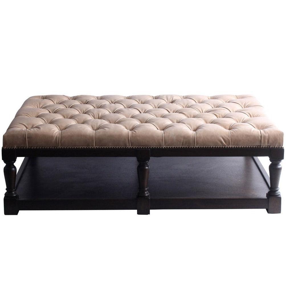 Kingston Tufted Leather Ottoman - Belle Escape