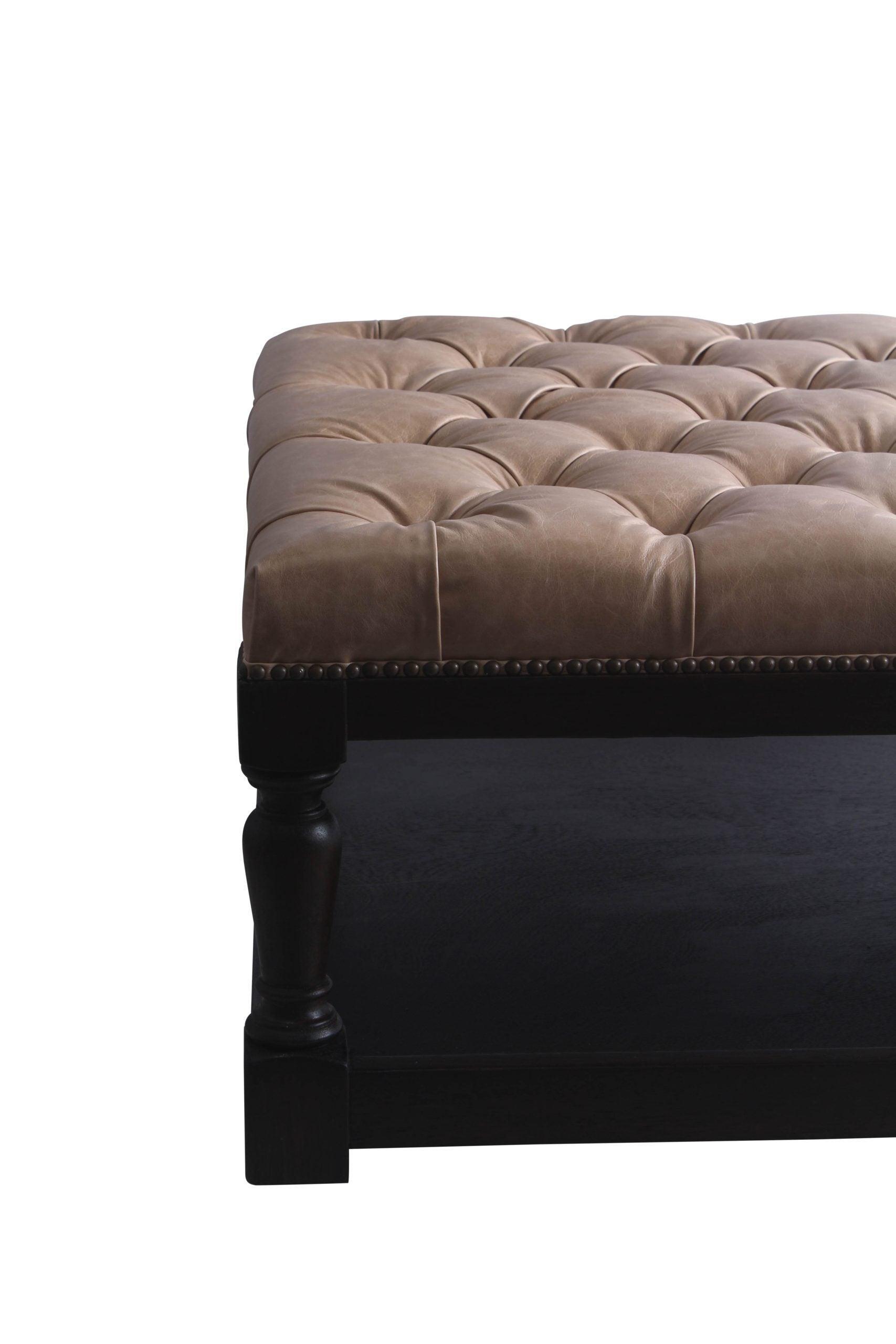 Kingston Tufted Leather Ottoman - Belle Escape