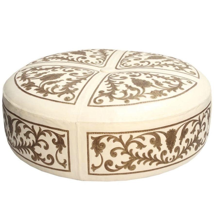 Large Baroque Round Leather Ottoman - Belle Escape