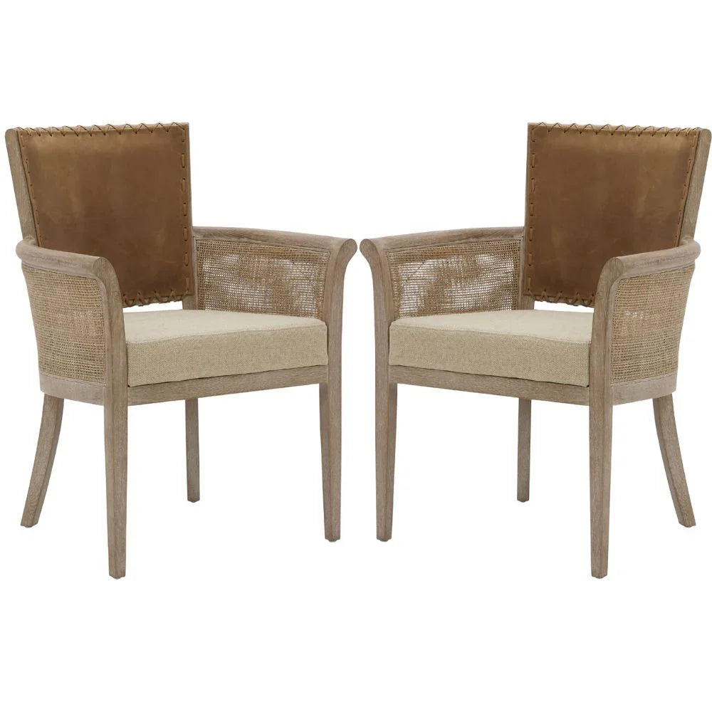 Stitched Leather Back Cane Arm Chair