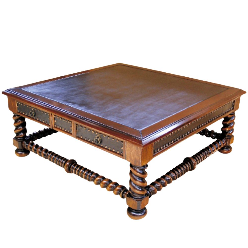 Spanish Villa Nail Studded Leather Top Coffee Table